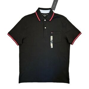 Tommy Hilfiger Men’s Polo Shirt Black Short Sleeve Chest Pocket Size S - NWT $69